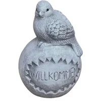 Stone and Style Gartenfigur Frostfeste Steinfigur Vogel auf Kugel Willkommen