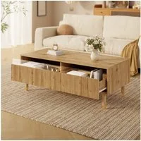 REDOM Couchtisch mit 2 große Schubladen aus Acryl mit Wellenstruktur (Beistelltisch, Sofatisch, 1-St., gold-holzfarbene Beine), mit gewellte Schubladenplatte