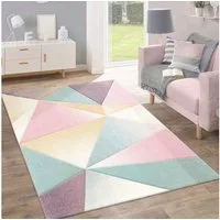 Paco Home Teppich Kosy 310, rechteckig, Höhe: 15 mm, Kurzflor, modernes geometrisches Muster, in schönen Pastell-Farben
