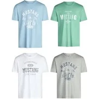 MUSTANG T-Shirt Herren Printshirt 4er Pack Set Regular Fit (Vorteilspack, 4-tlg) Kurzarm Sommer Tee Shirt mit Rundhalsausschnitt aus 100% Baumwolle