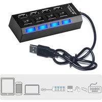 Bolwins C18C USB Hub 4 Port mit LED EIN- / Ausschalter Extender für PC Laptop USB-Adapter USB-A Stecker zu USB Typ A, 40 cm, Ein-/Ausschalter pro Port LED-Statusanzeige Plug & Play