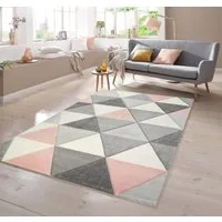 TeppichHome24 Teppich Teppich mit Dreieck Muster in Rosa Grau Creme, rechteckig