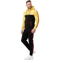 L.gonline Freizeitanzug Herren Jogginganzug Freizeitanzug Sportlich 3750 (Kapuzenjacke mit Reißverschluss, Hose, 2-tlg), mit Streifen