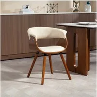 HOMCOM Esszimmerstuhl gepolsterter Küchenstuhl mit geschwungener Rückenlehne (Beinen aus Buchenholz, 1 St), für Esszimmer, Wohnzimmer, Beige