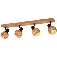 meineWunschleuchte Deckenstrahler Rattan-Lampe mit Holz, Breite 70cm, ohne Leuchtmittel, Innen Deckenleuchte, Korblampe skandinavisch mit 4 Strahler, Holzlampe