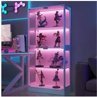 Flieks Glasvitrine Eckvitrine mit LED-Beleuchtung und 4 Glastüren (80x35x170 cm, 1-St) Standvitrine Eckschrank Hochschrank Sammlervitrine mit 4 Fächern Weiß