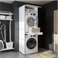 Roomart Waschmaschinenumbauschrank Waschplatz für Waschmaschine & Trockner mit Ausziehbrett & Hochschrank (Waschmaschinenschrank für Trockner und Waschmaschine Überbauschrank)