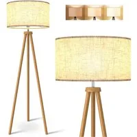 Jibenhome LED Stehlampe LED Stehlampe mi Leinenschirm, 3 Farbtemperaturen, Holz Dreibein, Skandinavisches Standleuchte für Wohnzimmer, Schlafzimmer und Büro
