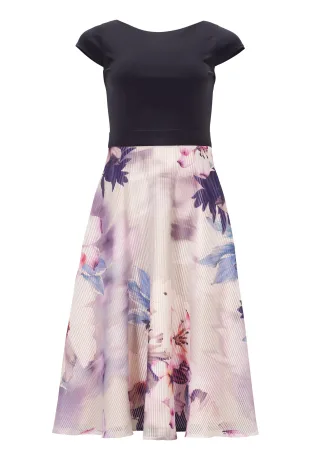 SWING - Cocktailkleid aus Materialmix navy/multi