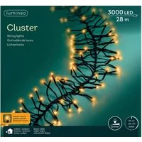 Lumineo LED-Lichterkette Lumineo Lichterkette CLUSTER 3000 LED 28 m klassisch warm, schwarz, Indoor/Outdoor, dimmbar, 8h-Timer, + 5 m Zuleitung