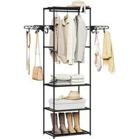 Woltu Kleiderständer, Garderobe offen, mit Kleiderstange Ablagen Haken, freistehend