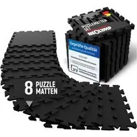 NEOLYMP Bodenmatte Robuste Bodenschutzmatte - Fitness - Schutzmatte Boden - Fitnessmatte (8 Puzzlestücke inkl. Randteile, 8 Schutzmatten Boden inklusive Randstücke - Puzzletechnik Sportmatte), Schützt Fußboden, Kautschuk, Studioqualität, Anti-Rutsch