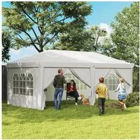 Outsunny Faltpavillon Partyzelt, Bierzelt mit Fenster, Reißverschlusstüren, mit 4 Seitenteilen, (Gartenpavillon, Pavillon), für Garten, Balkon, Weiß