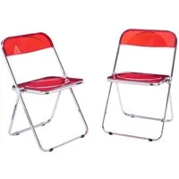 en.casa Klappstuhl (2 St), »Pornainen« Besucherstuhl Stahlgestell Rot, transparent