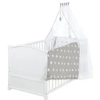 roba® Babybett Little Stars - Stabil aus Holz - Gitterbett mit süßem Design, inkl. Bettwäsche, Himmel, Nest & Matratze
