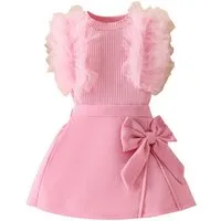 Gluckids Shirt & Rock Baby Mädchen Süße Sommer Outfits Set, Ärmellos Top + Rock mit Bowknot (Set, 2-tlg) Elegante Rüschen Baby-Sets, Party, Urlaub, Hochzeit Babykleidung