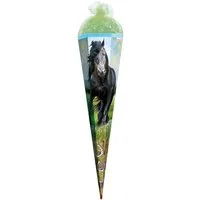 Roth Schultüte Power Horse / Pferd, 85 cm, eckig, mit grünem Netzverschluss, Zuckertüte für Schulanfang