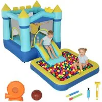 AIYAPLAY Hüpfburg mit Gebläse Rutsche Trampolin Planschbecken/Bällebad Basketballkorb, (Bouncy Castle, 1-tlg., Aufblasbar Spielcenter), für 3-8 Jahre Kinder für Indoor & Outdoor 364x173x182 cm Blau