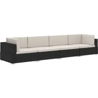 vidaXL Gartenlounge-Set 4-tlg. Garten-Sofagarnitur mit Auflagen Poly Rattan Schwarz, (4-tlg)