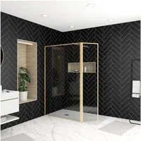 Marwell Walk-in-Dusche Golden Frame, Einscheibensicherheitsglas, 180° schwenkbare Flügeltür, Aluminiumrahmen in gebürsteter Goldoptik