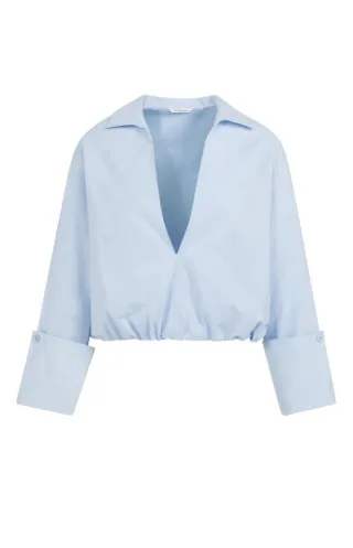 Yaya - Locker geschnittene Bluse mit V-Ausschnitt und Ballonärmeln blau - Gr. - 36