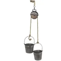 DanDiBo Blumenampel Metalleimer mit Umlenkrolle Deko Set Silber Grau MB27 Seil Dekoration, Pflanztopf Pflanzen Blumentopf Kübel Seilwinde Wassereimer