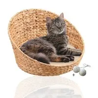 Rohrschneider Tierkorb ovales Katzenkörbchen aus geflochtener Wasserhyazinthe Katzenbett