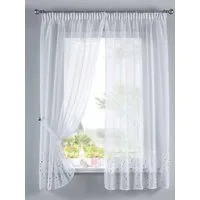 Gardinenbox Gardine (2 St), Stangendurchzug, transparent, Voile, PUNKT Stickerei Gardinen Set 2 Tlg. Raffhalter Tunneldurchzug Gardinen