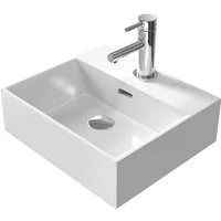 EMKE Aufsatzwaschbecken Keramik Waschtisch Eckiger Hängewaschbecken für Badezimmer/Gäste-WC (Packung, Mit Hahnloch), Spritzwassergeschützt,pflegeleicht, mit Nano Beschichtung( 60cm)