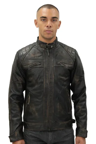Klassische gesteppte Bikerjacke aus Leder für Herren-Silsden
