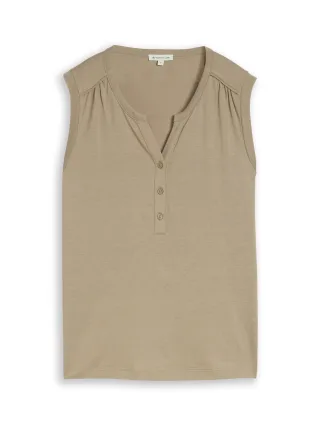 Tom Tailor - Henley Top mit Raffungen silver olive - Gr. - M