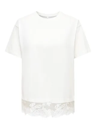 ONLY - ONLVIVVI S/S LACE BOTTOM TOP JRS NOOS Cloud Dancer - Gr. - XL