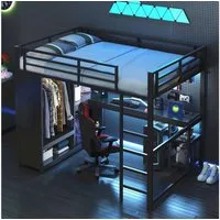 STILVORA Hochbett 140x200 mit Schreibtisch,Jugendbett mit LED,Kleiderschrank&Ablagefach (mit LED, Schreibtisch, Kleiderschrank und Stauraum – Platzsparendes Design)