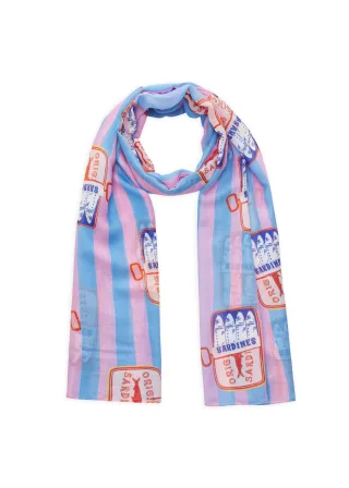 Feiner Schal aus Modalmischung mit Streifenmuster und Sardinen-Motiven blau - Gr. - one size