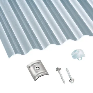 Polycarbonat | Terrassendach-Set | Sinusplatte | 76/18 | 2,5 mm | gekräuselt | klar