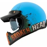 Broken Head Motocrosshelm Rusty Rider Blau-Orange, Old-School Optik