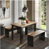 Vicco Essgruppe Sentio, Anthrazit/Goldkraft Eiche, 112 x 73.6 cm mit 2 Bänken, (Set, 3-tlg., 3-er Set), platzsparend
