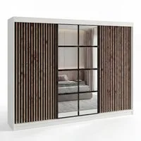 A&J MöbelLand GmbH Schiebetürenschrank NORIVO 200 cm mit 3D-Lamellen und Spiegelfront (TOP ANGEBOT! Geräumiger Schrank mit einer Breite von 200 cm ideal zur Aufbewahrung von Kleidung und Accessoires. Wählen Sie das ideale Modell für Ihr Schlafzimmer!
