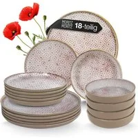 Moritz & Moritz Kombiservice ALHAMBRA Geschirrset Mousse (18-tlg), 6 Personen, Porzellan, Spülmaschinengeeignet & Mikrowellensicher