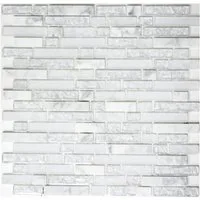 Mosani Mosaikfliesen Glasmosaik Naturstein Stäbchen Mosaikfliesen weiß klar carrara