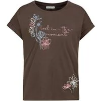Eight2Nine T-Shirt Damen Baumwollshirt mit floralen Stickereien unterschiedliche Stickmotive, angeschnittene Ärmel