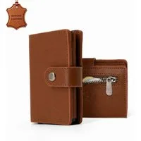 herémood Geldbörse Portemonnaie Damen & Herren, Leder Geldbörse Wallet mit RFID Schutz (Echt Leder Portmonee Damen & Herren, Geschenke für Frauen & Männer, 1-tlg., Portemonnaie Cognac Visitenkartenetui Geschenk Papa Kreditkartenetui), Schneller Karte