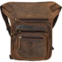 MDM Gürteltasche Biker Beintasche Hüft-, Gürteltasche mit Totenkopf V-Twin-Prägung, Echtes Rindsleder