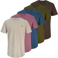 Jack & Jones T-Shirt Tee SS Crew Neck 5PK mit kleinem Logo auf der linken Brust
