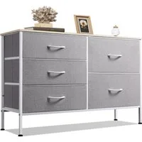 WLIVE Kommode Stauraumschrank Kommode mit 5 Stoffschubladen, (Metallrahmen Holzwerkstoff), Kommode Wohnzimmer, mit Stabiler Stahlrahmen und Holzplatte