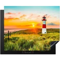 MuchoWow Herd-Abdeckplatte Leuchtturm - Natur - Sonne - Landschaft - Gras - Strand - Meer, Vinyl, (1 tlg), Herdabdeckplatten für Ceranfeld, Induktionsschutz, 65x55 cm