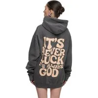 Worldclassca Hoodie Worldclassca Oversized "LUCK" Print Hoodie Kapuzenpullover Sweatshirt PRINT IT`S NEVER LUCK IT`S ALWAYS GOD