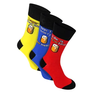 3 Paar Herren Freizeit-Socken aus Baumwollmischung | Lustige Essen- und Getränkesprüche | Geschenkidee