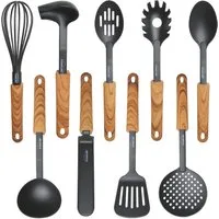STONELINE Kochbesteck-Set Kochutensilien-Set mit Holzgriff-Design "Back to Nature" (Set, 9-tlg), Perfekt für Antihaft-Pfannen und Töpfe, Design aus Deutschland
