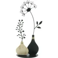 Dekoleidenschaft Dekoobjekt "Vasen" aus Metall, schwarz & Holz, 49 cm hoch, Tischdeko, Dekofigur, Metalldeko, Wohnzimmer Dekoration, Vase